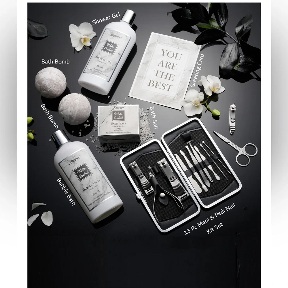 White Orchid Care Package Bath and Body Gift Set, Pampering Package, 20 Piece